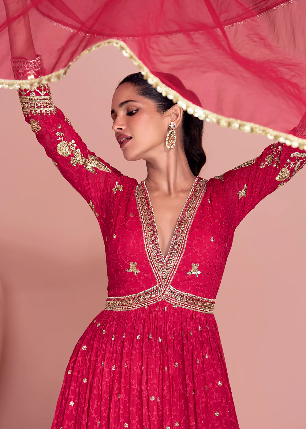 Premium Embroidered Pink Festive Anarkali Gown - Image 2