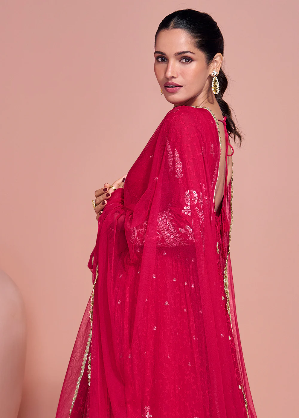 Premium Embroidered Pink Festive Anarkali Gown - Image 3