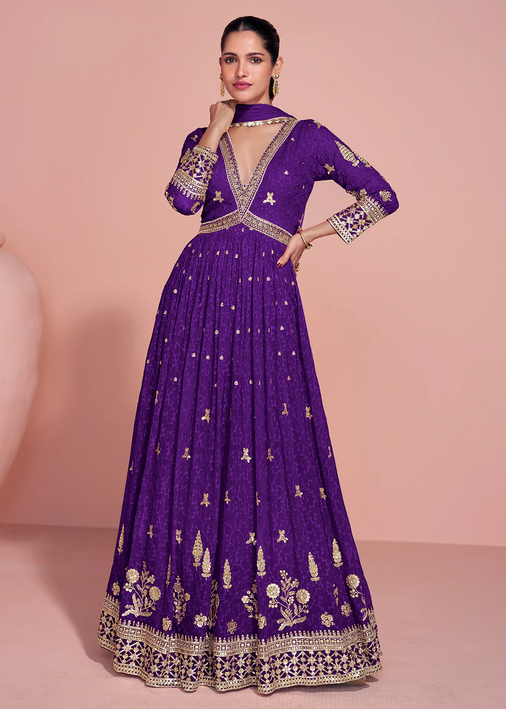 Premium Embroidered Purple Festive Anarkali Gown