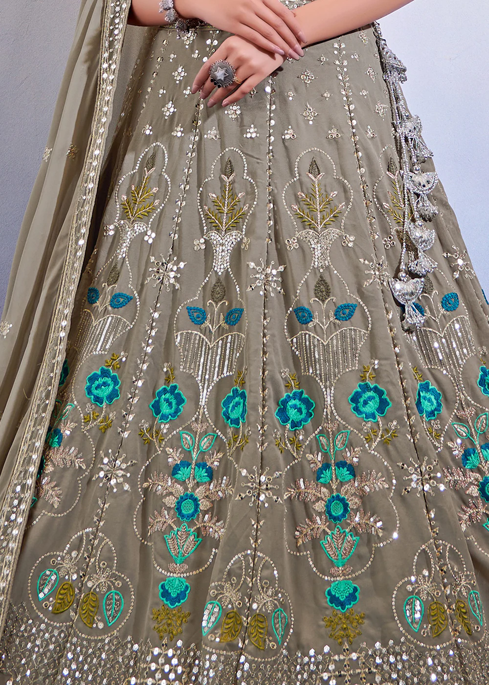 Premium Georgette Galvanic Grey Marriage Wear Lehenga Choli - Image 2