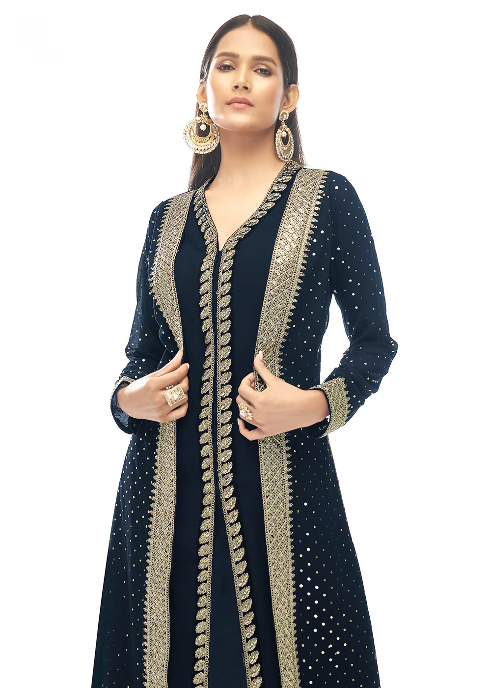 Premium Georgette Hercules Blue Jacket Style Anarkali Dress - Image 2