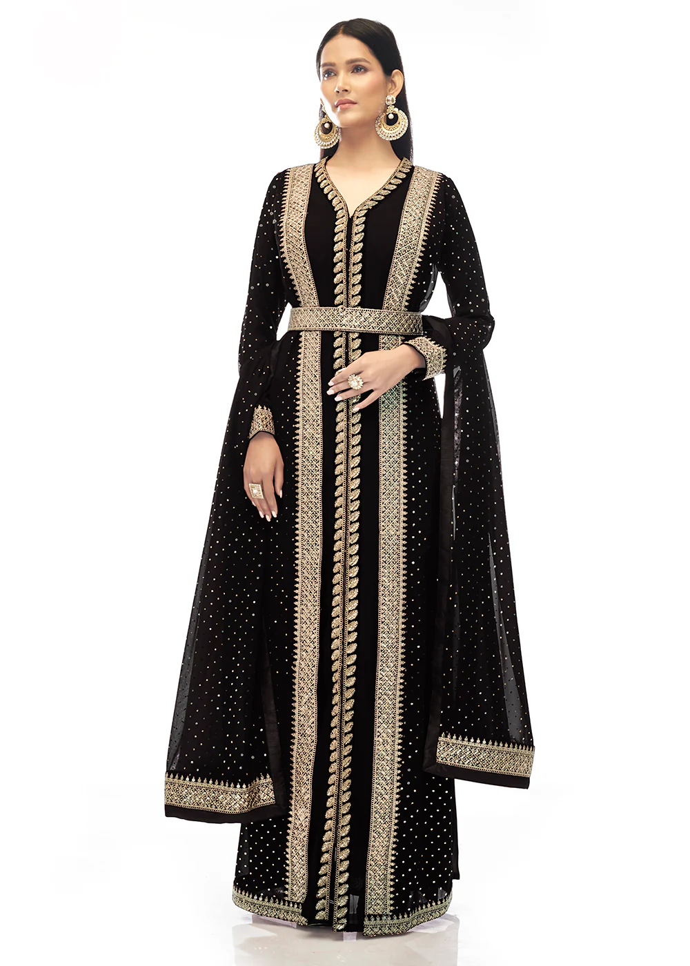 Premium Georgette Jade Black Jacket Style Anarkali Dress