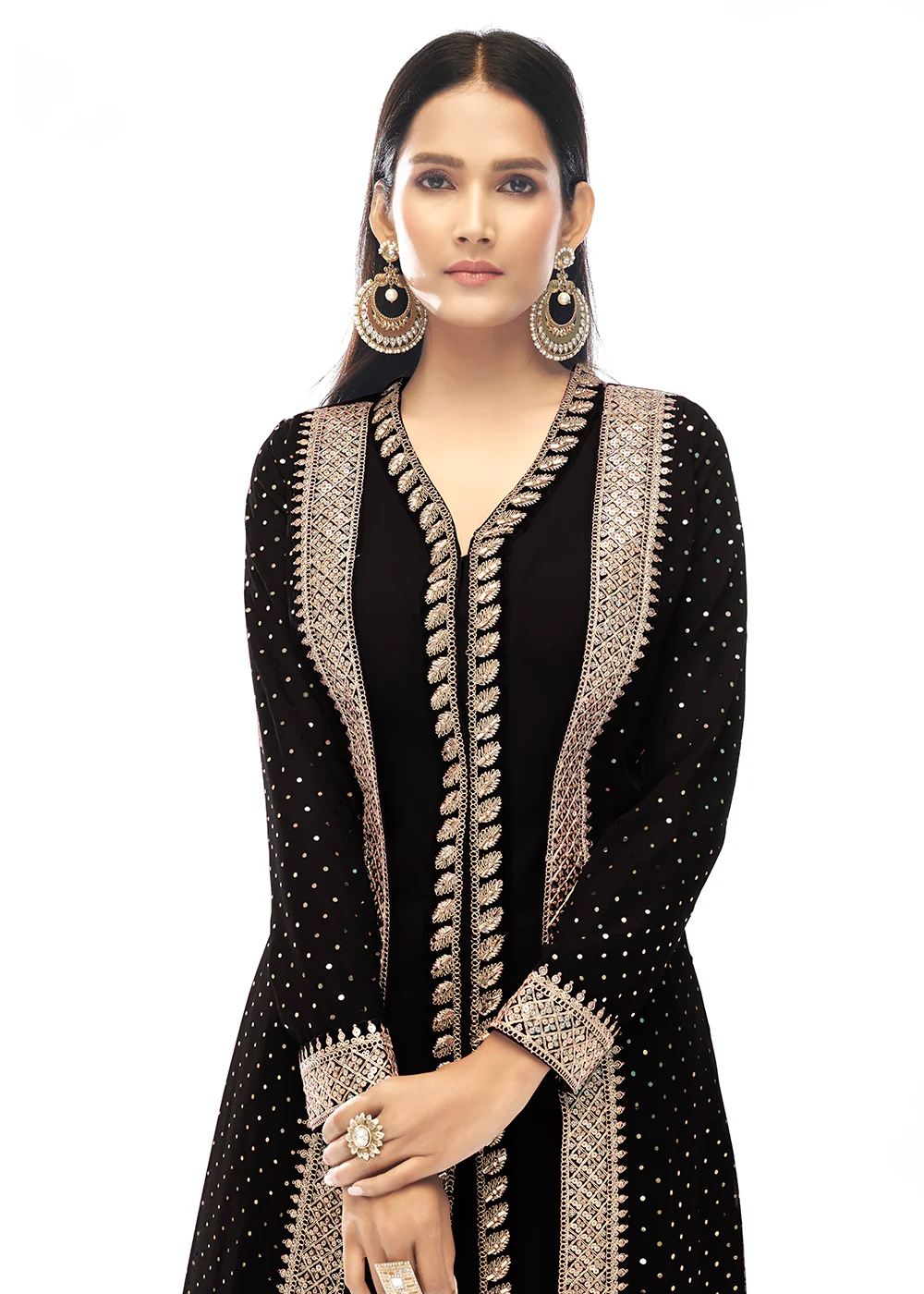 Premium Georgette Jade Black Jacket Style Anarkali Dress - Image 2