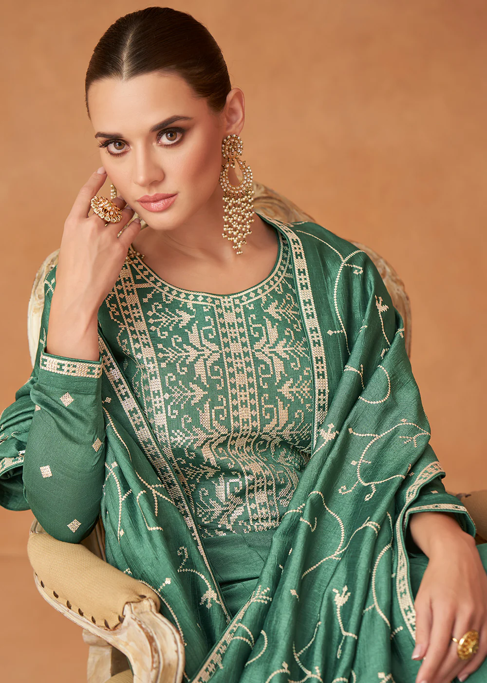 Premium Green Sequins & Thread Designer Anarkali Suit - Image 2