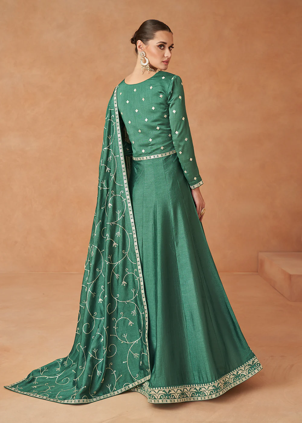 Premium Green Sequins & Thread Designer Anarkali Suit - Image 3