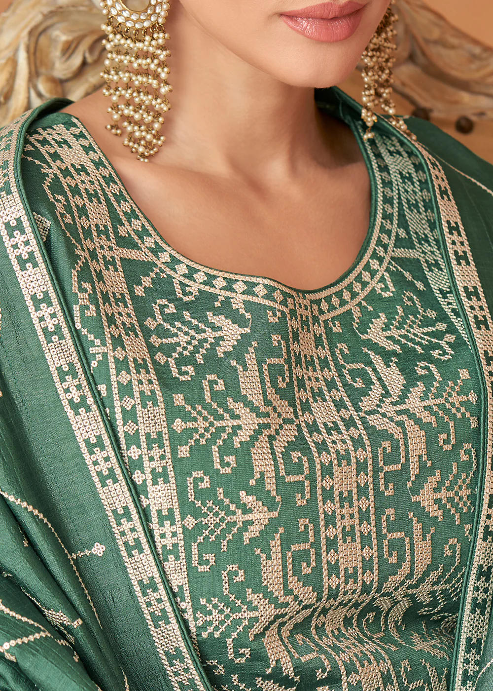 Premium Green Sequins & Thread Designer Anarkali Suit - Image 4