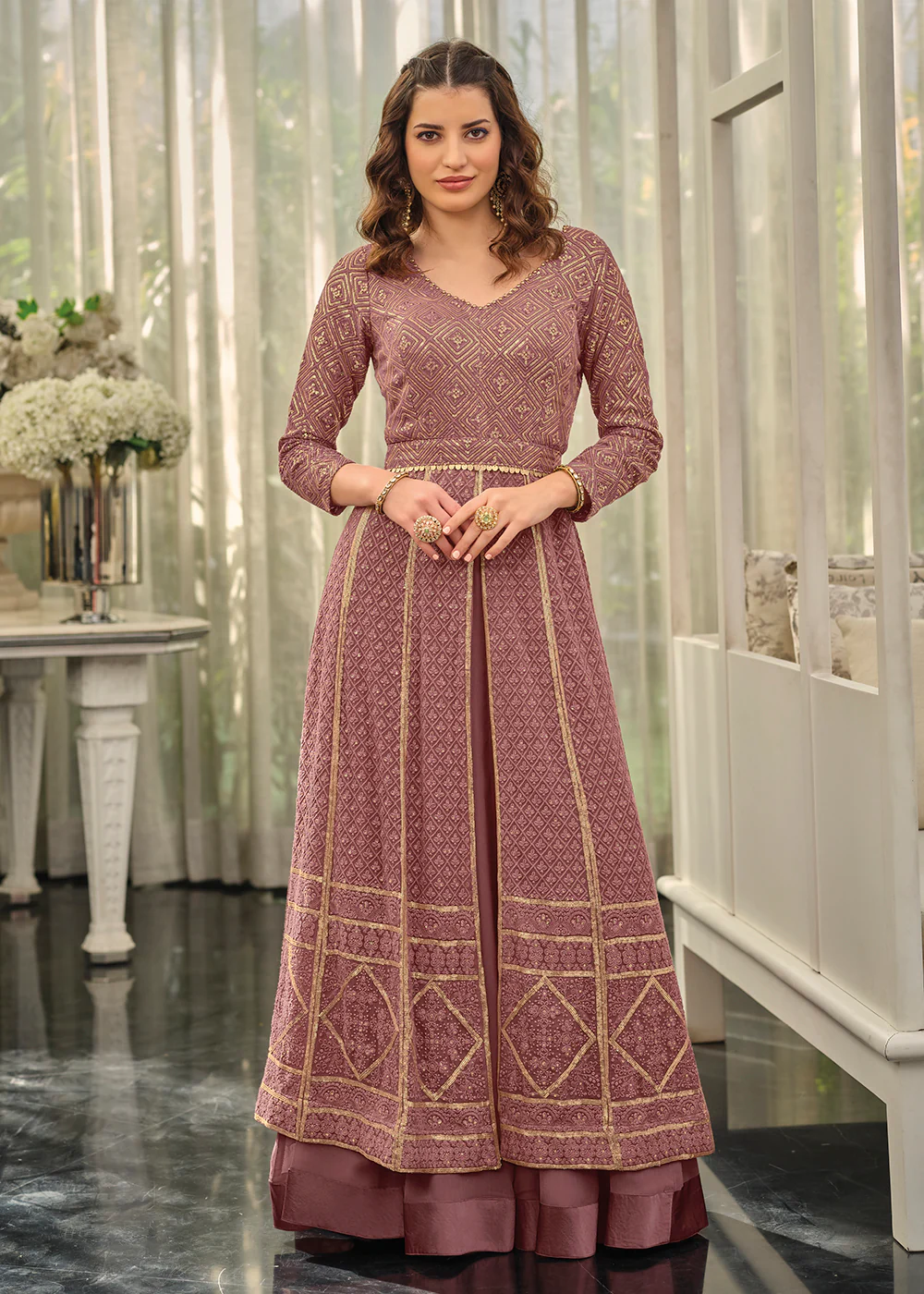 Premium Mauve Embellished Georgette Function Anarkali Dress