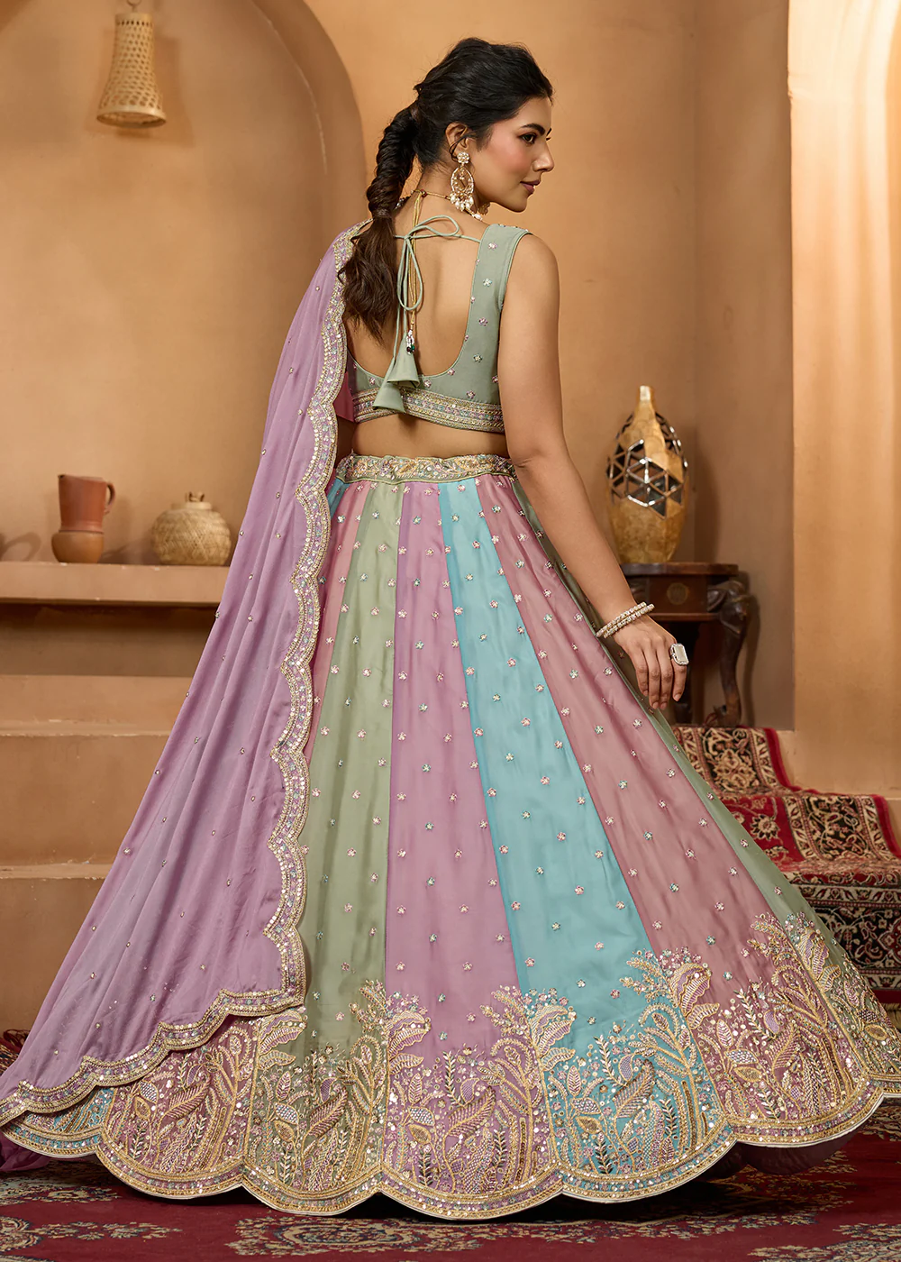 Premium Multicolor Lavender Designer Lehenga Choli - Image 3