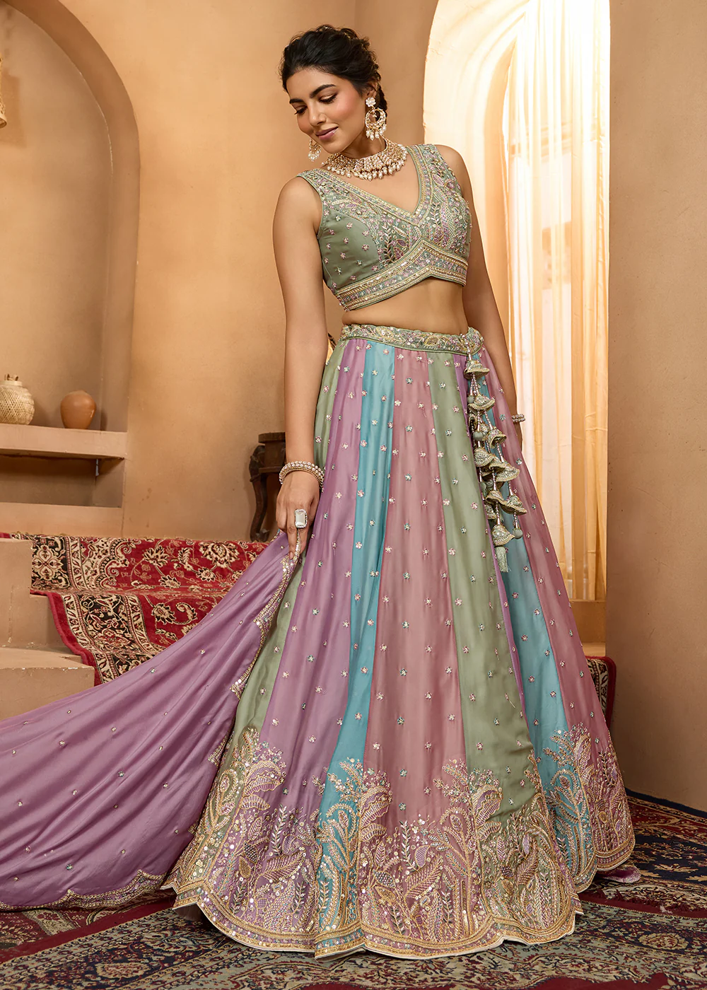 Premium Multicolor Lavender Designer Lehenga Choli - Image 4