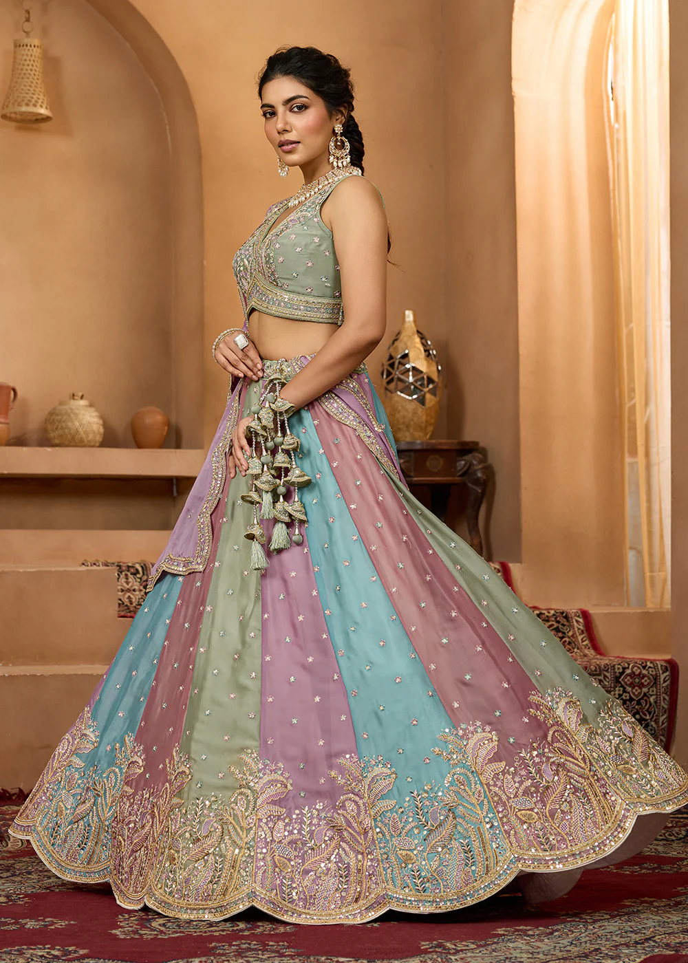 Premium Multicolor Lavender Designer Lehenga Choli - Image 5