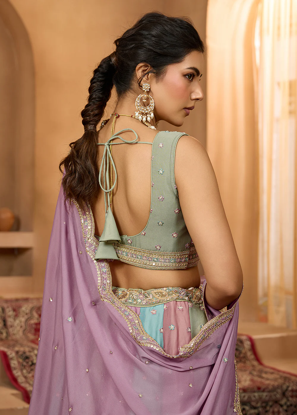 Premium Multicolor Lavender Designer Lehenga Choli - Image 6