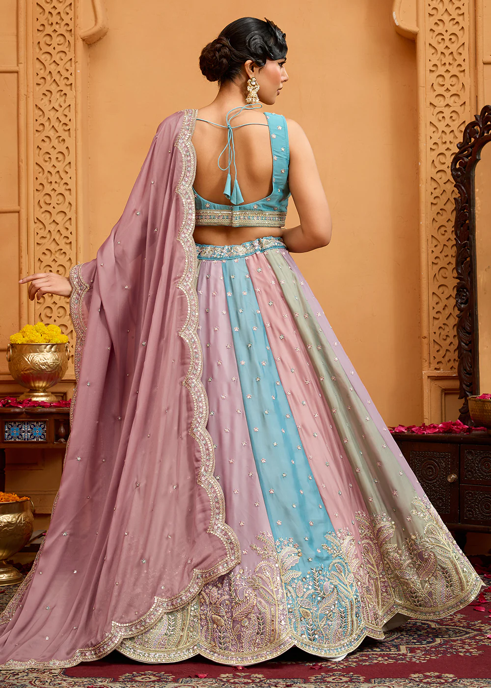 Premium Multicolor Peach Designer Lehenga Choli - Image 3