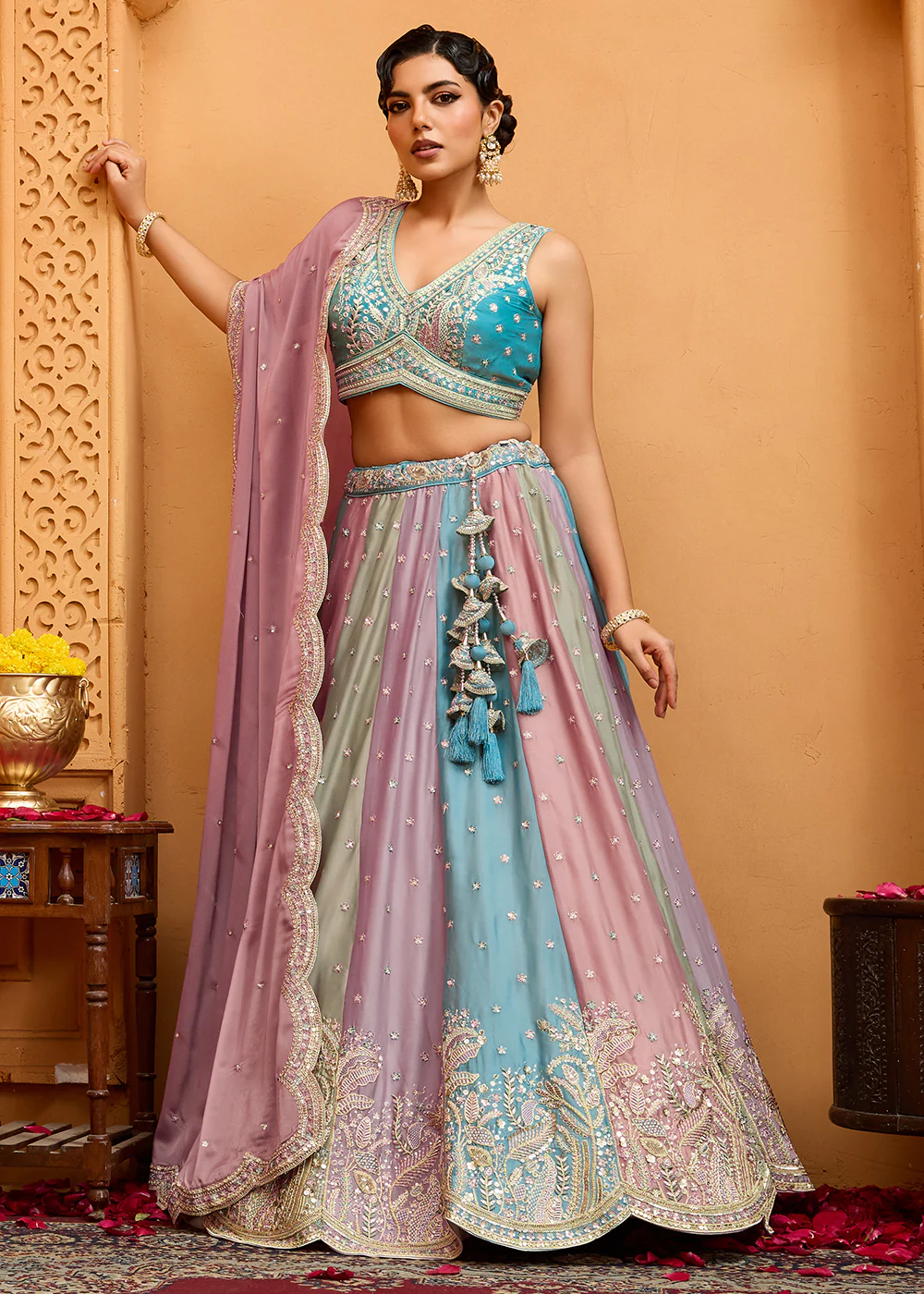 Premium Multicolor Peach Designer Lehenga Choli - Image 4