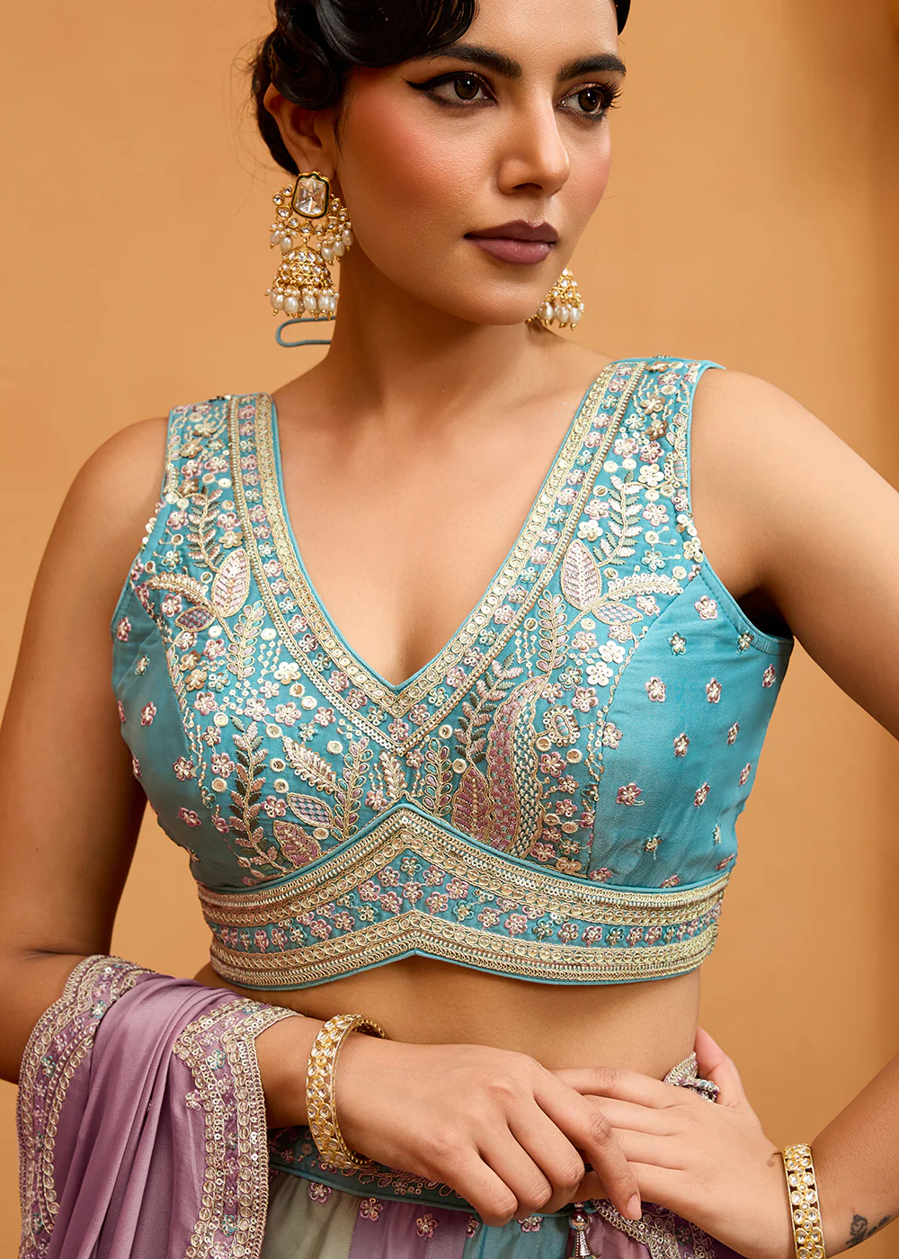 Premium Multicolor Peach Designer Lehenga Choli - Image 5