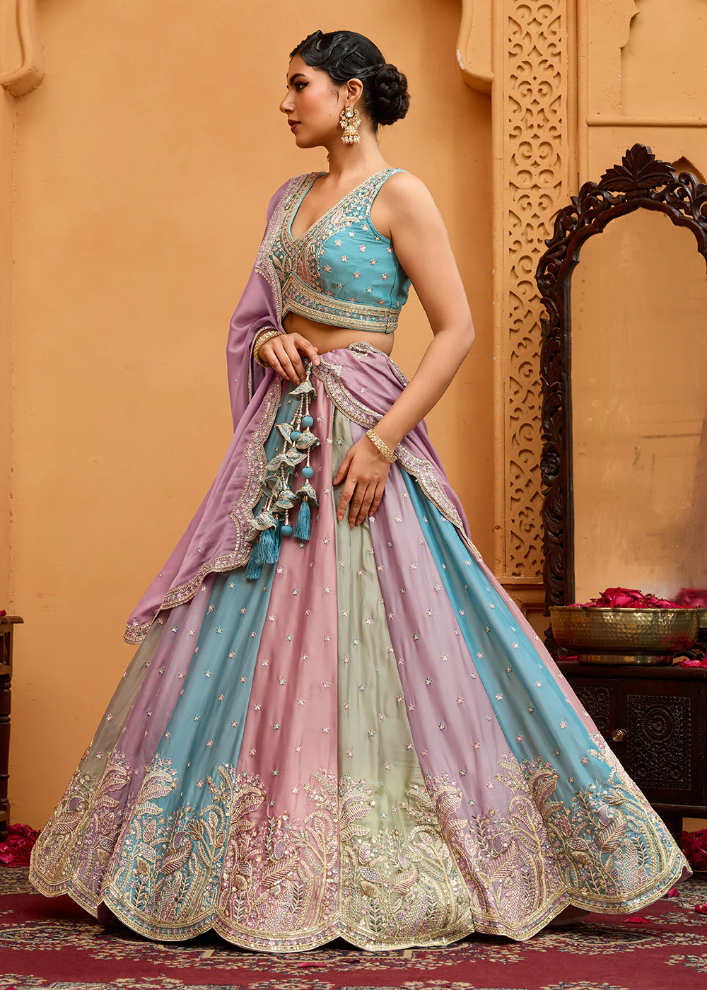 Premium Multicolor Peach Designer Lehenga Choli - Image 6