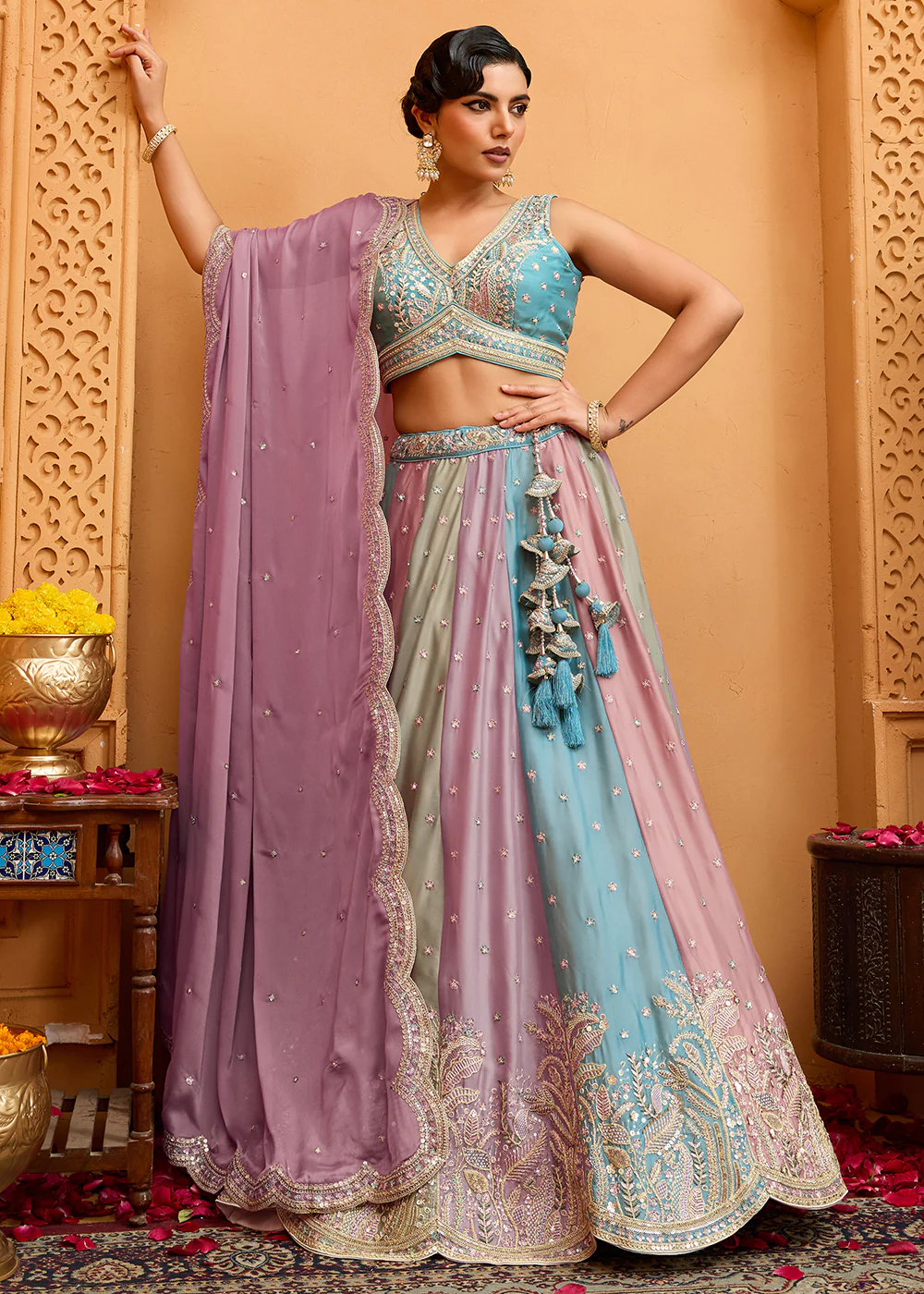 Premium Multicolor Peach Designer Lehenga Choli - Image 7