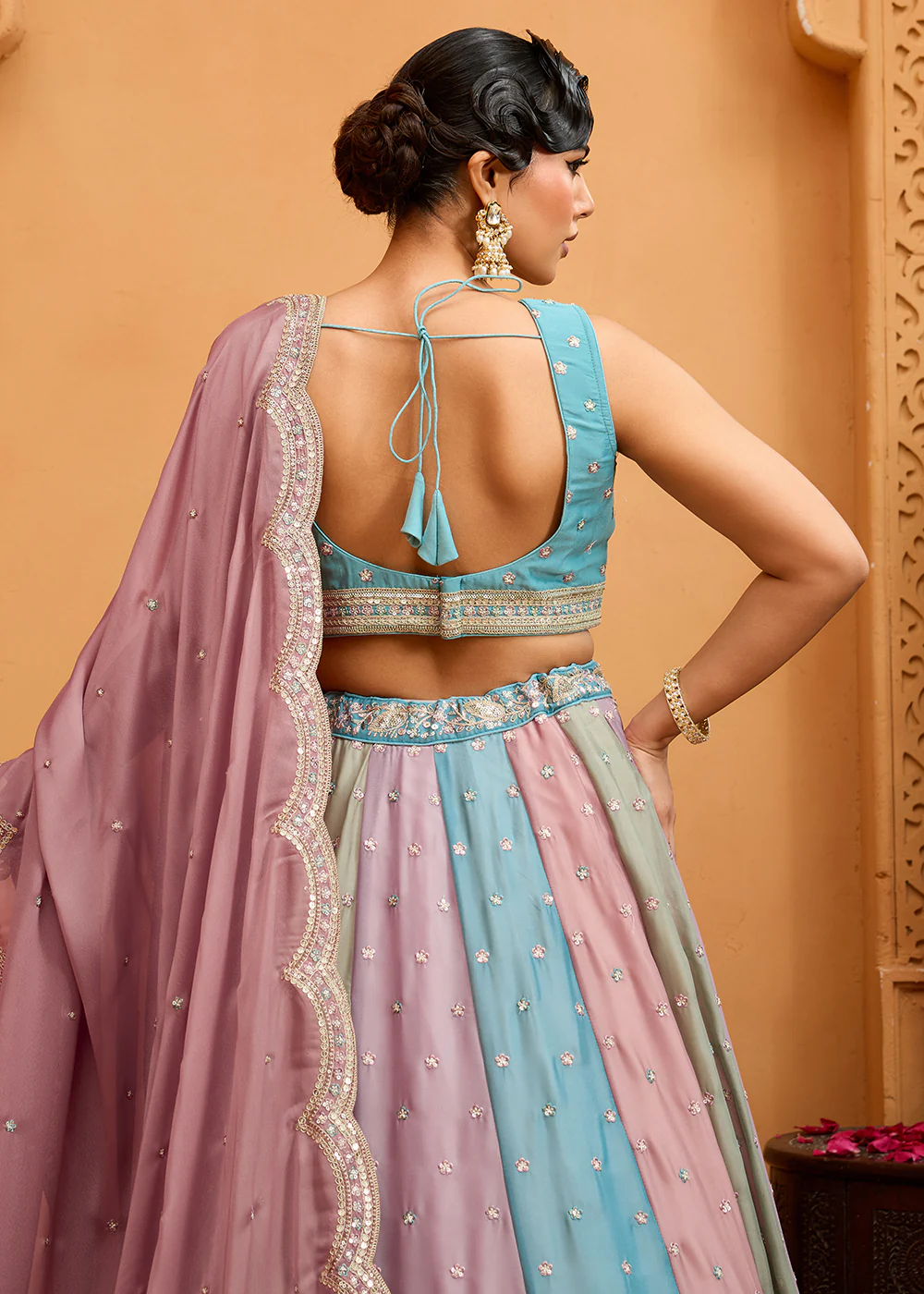 Premium Multicolor Peach Designer Lehenga Choli - Image 8