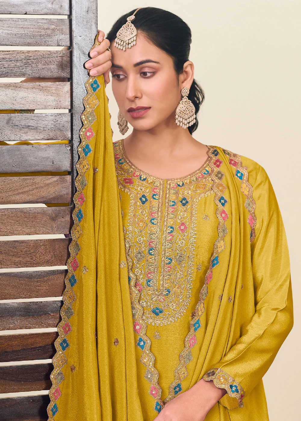 Premium Mustard Embroidered Trendy Lehenga Style Suit - Image 2