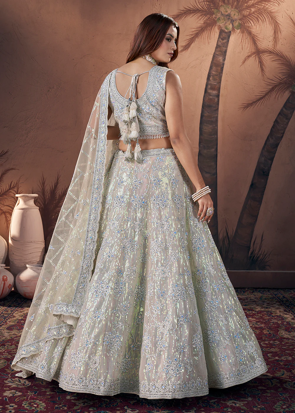 Premium Net Heavy Off White Handwork Bridal Lehenga Choli - Image 3
