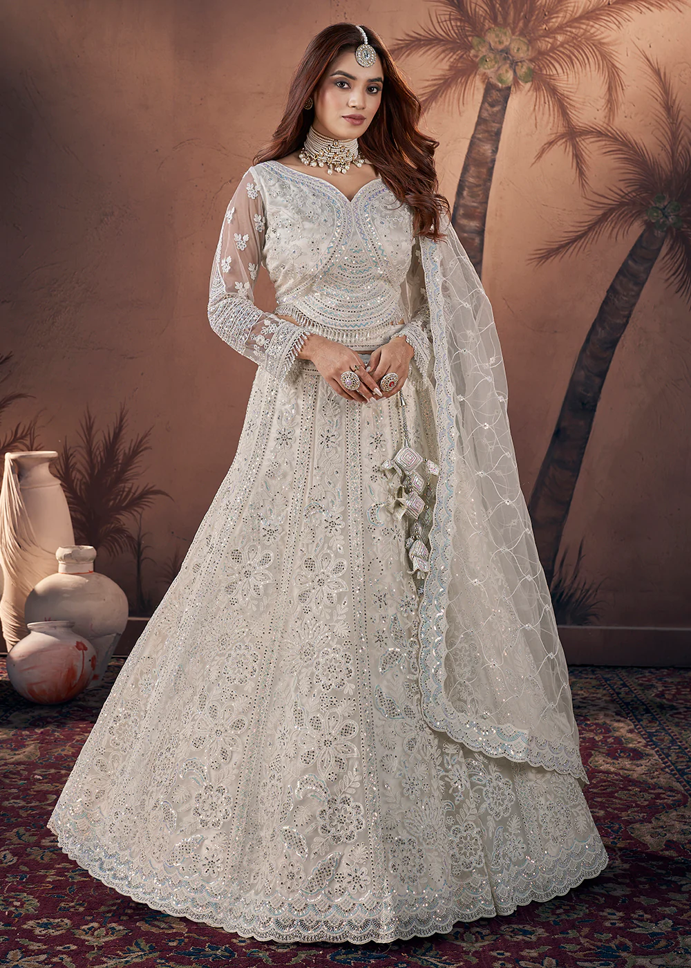 Premium Net Off White Heavy Handwork Bridal Lehenga Choli