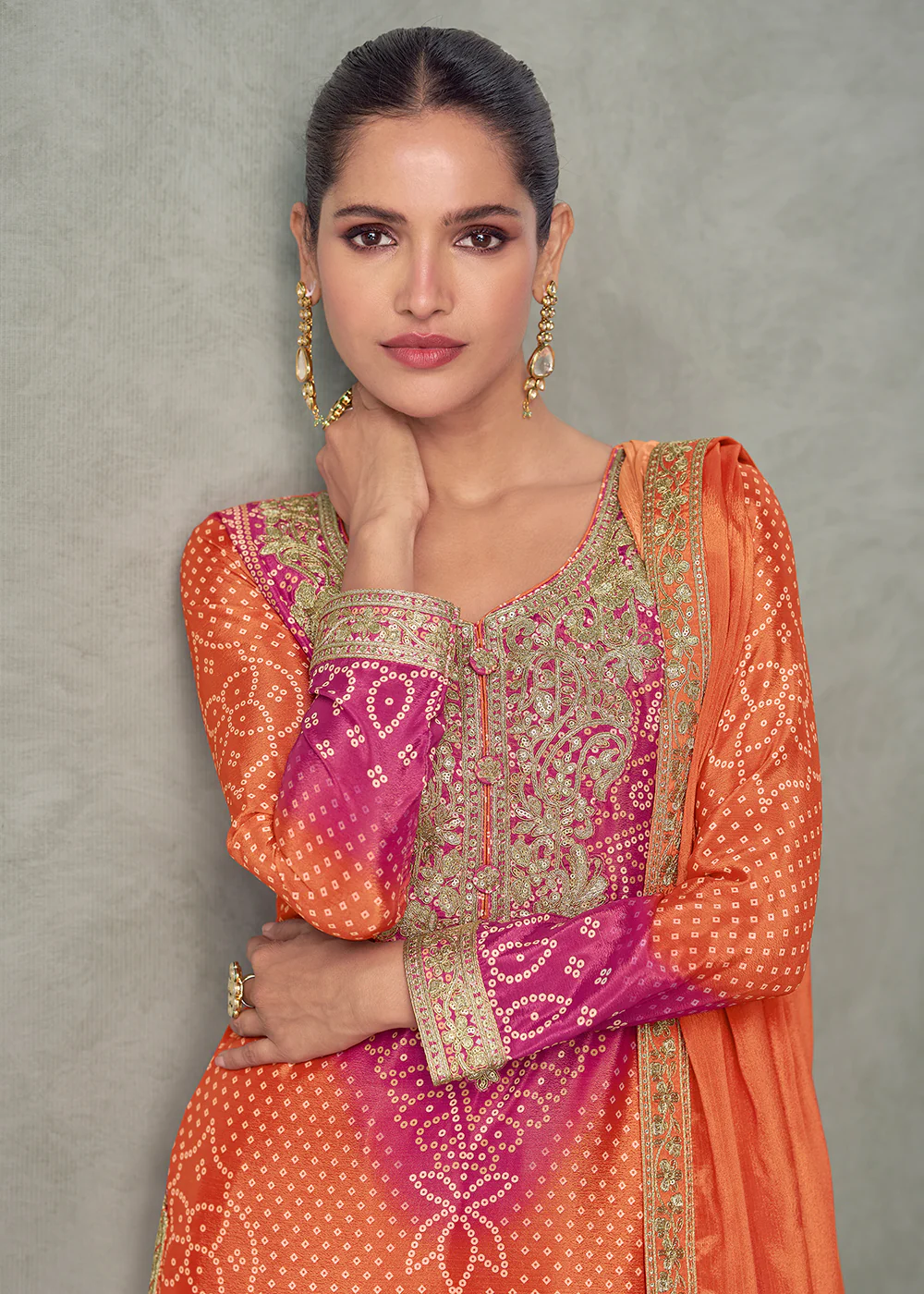 Premium Ombre Orange & Pink Festive Style Palazzo Suit - Image 2