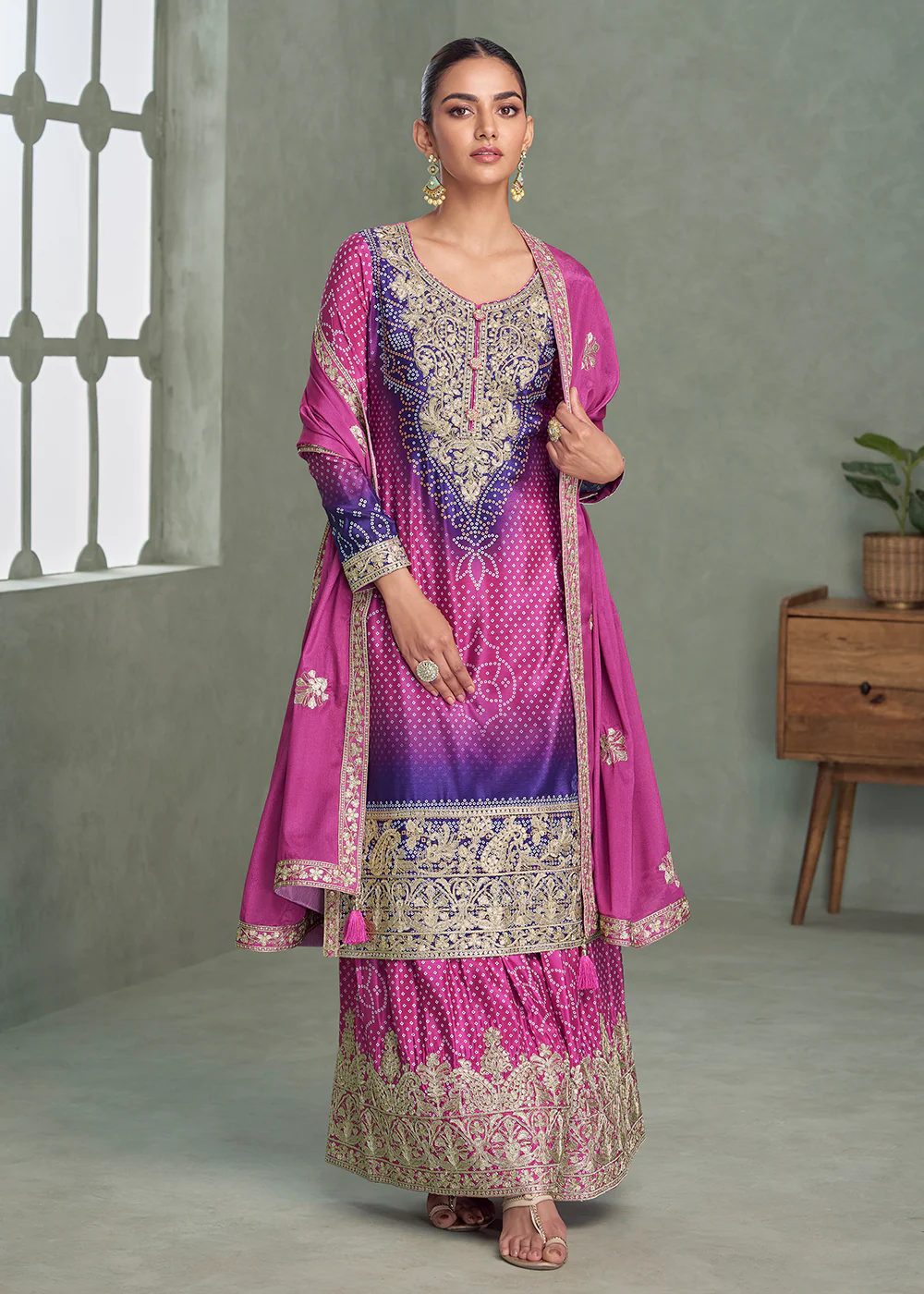 Premium Ombre Pink & Purple Festive Style Palazzo Suit