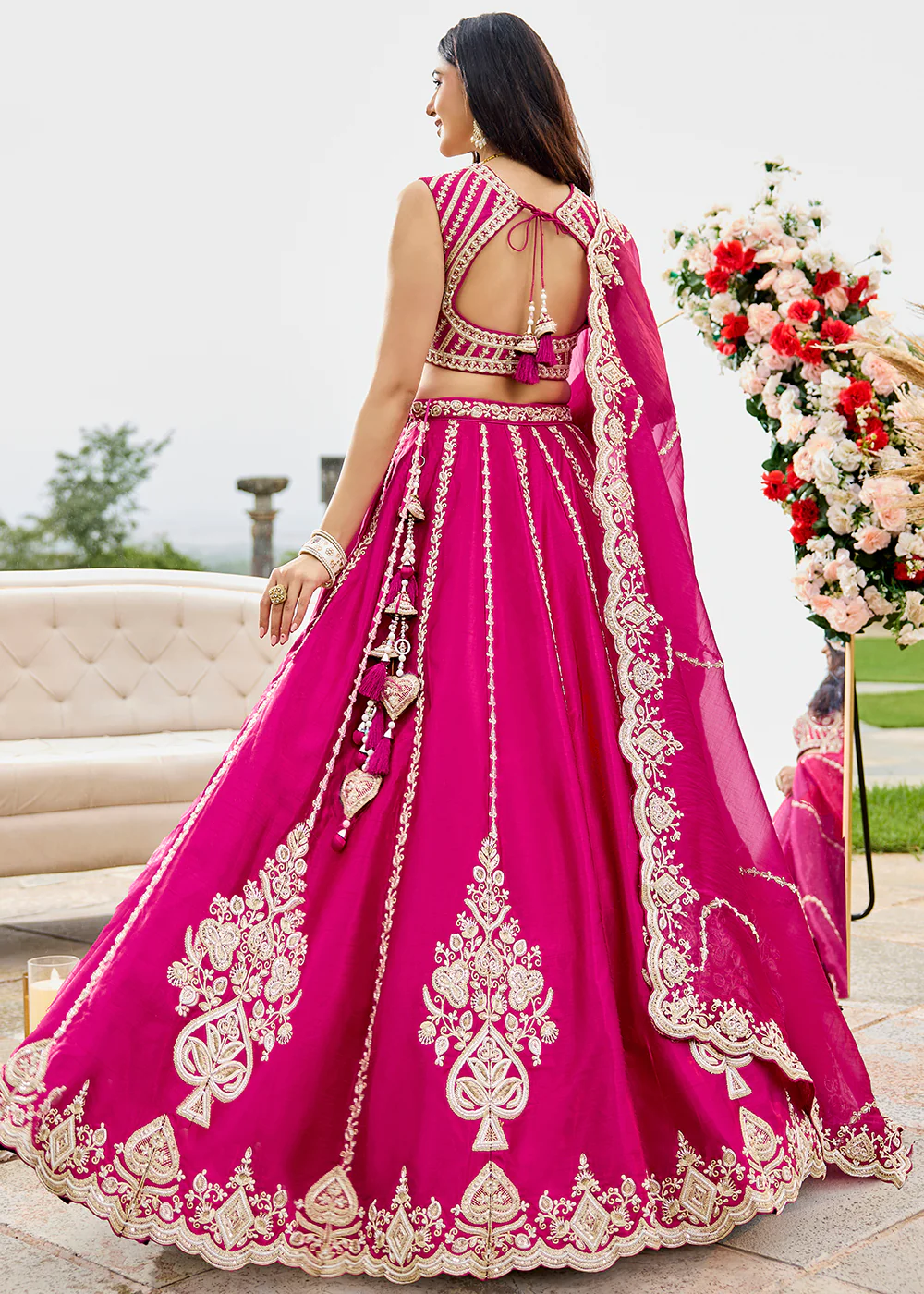 Premium Rani Pink Beads Wedding Festive Lehenga Choli - Image 3