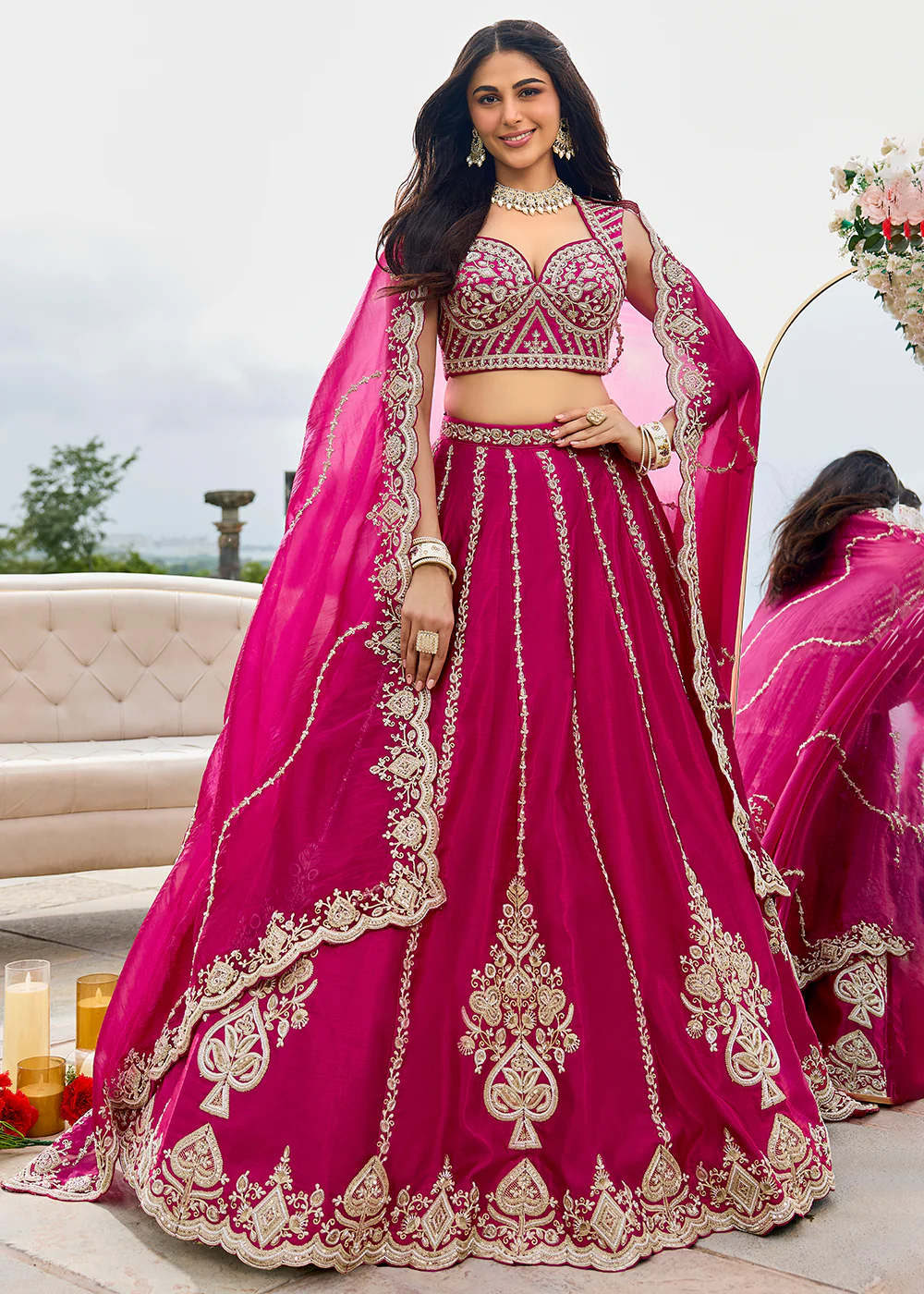 Premium Rani Pink Beads Wedding Festive Lehenga Choli - Image 4