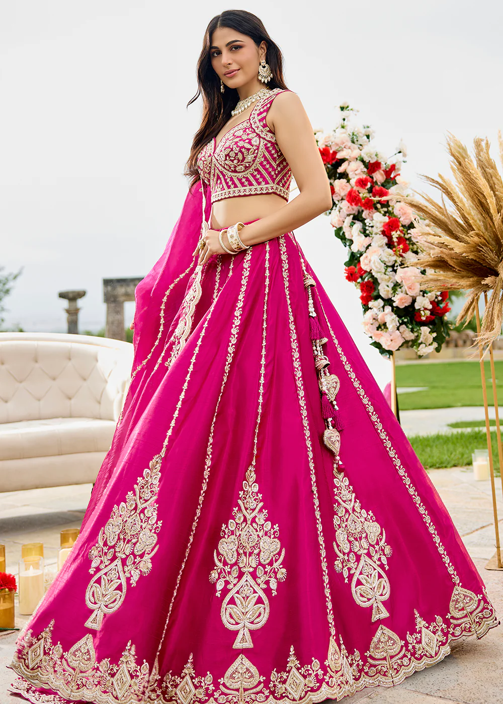 Premium Rani Pink Beads Wedding Festive Lehenga Choli - Image 5