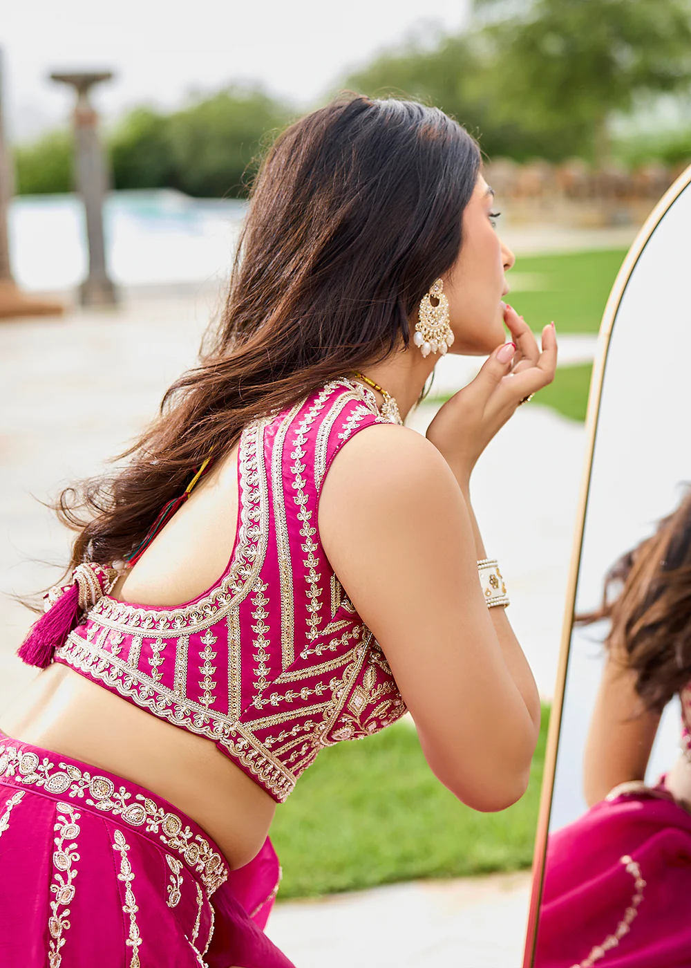Premium Rani Pink Beads Wedding Festive Lehenga Choli - Image 7