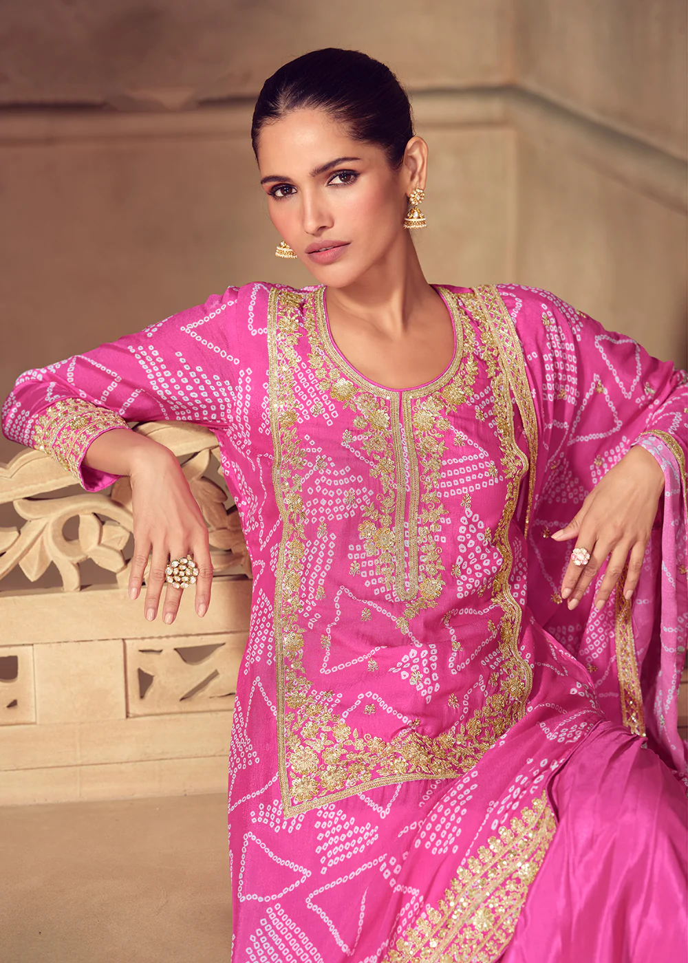 Premium Pink Embroidered Festive Gharara Style Suit - Image 2
