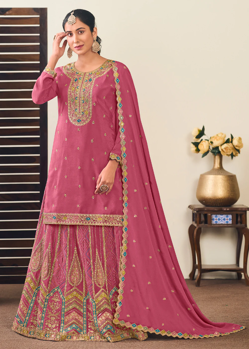 Premium Pink Embroidered Trendy Lehenga Style Suit
