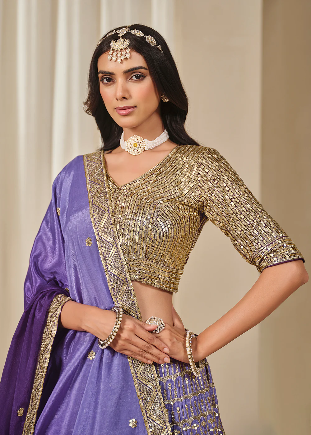 Premium Purple Chinnon Silk Wedding Festive Lehenga Choli - Image 2