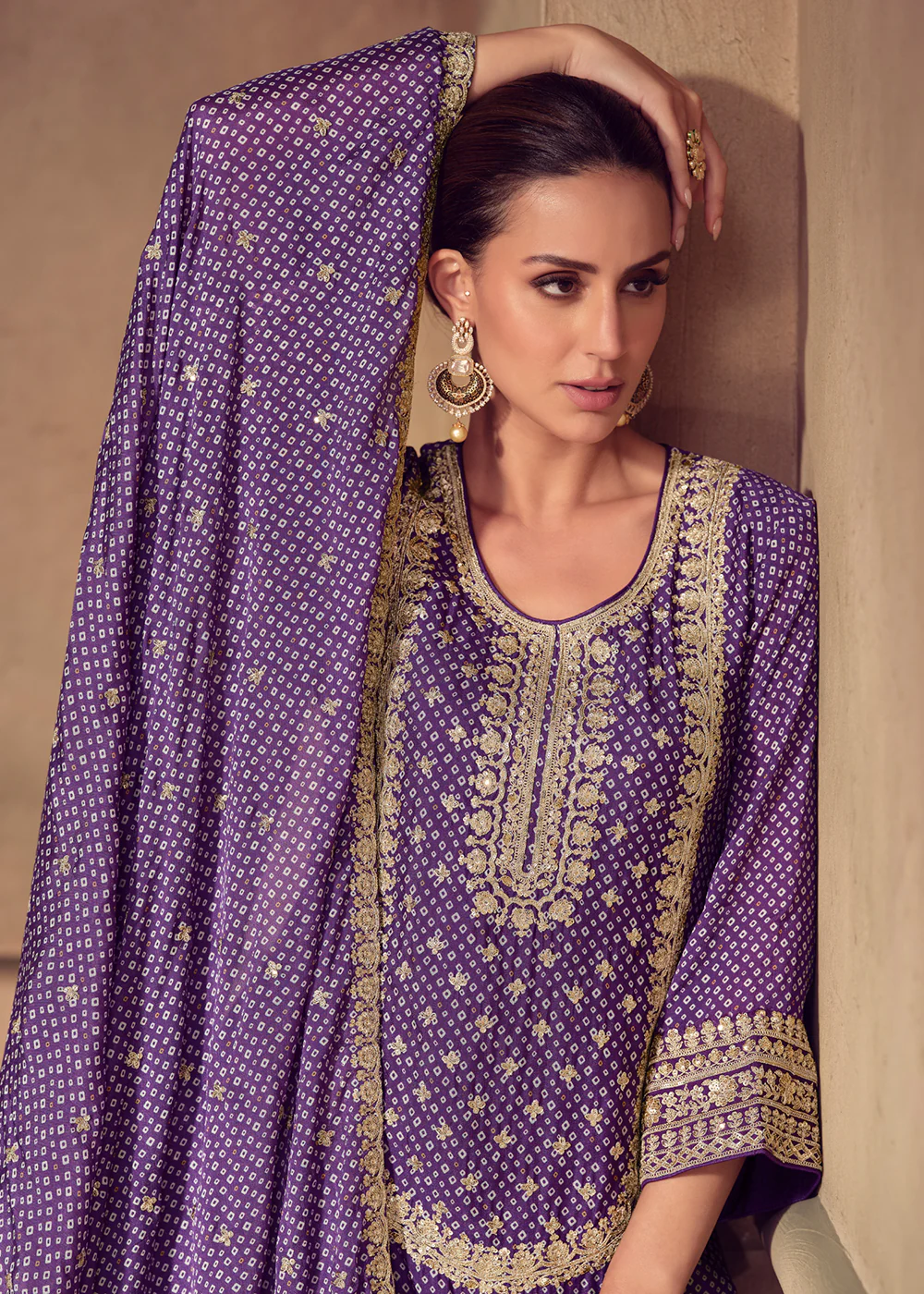 Premium Purple Embroidered Festive Gharara Style Suit - Image 3