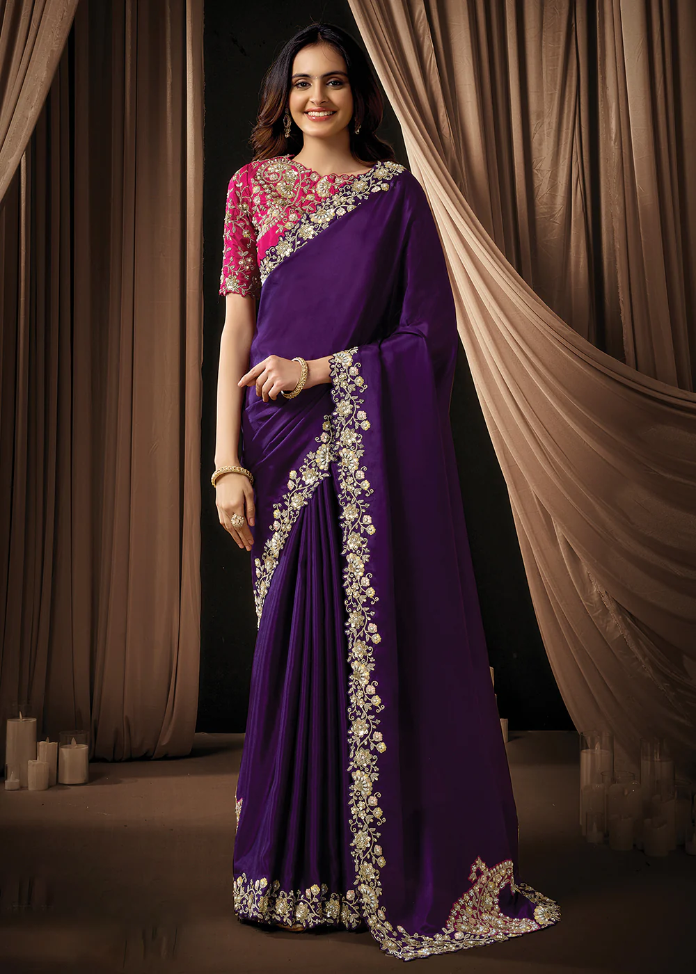 Premium Purple Embroidered Heavy Designer Wear Saree