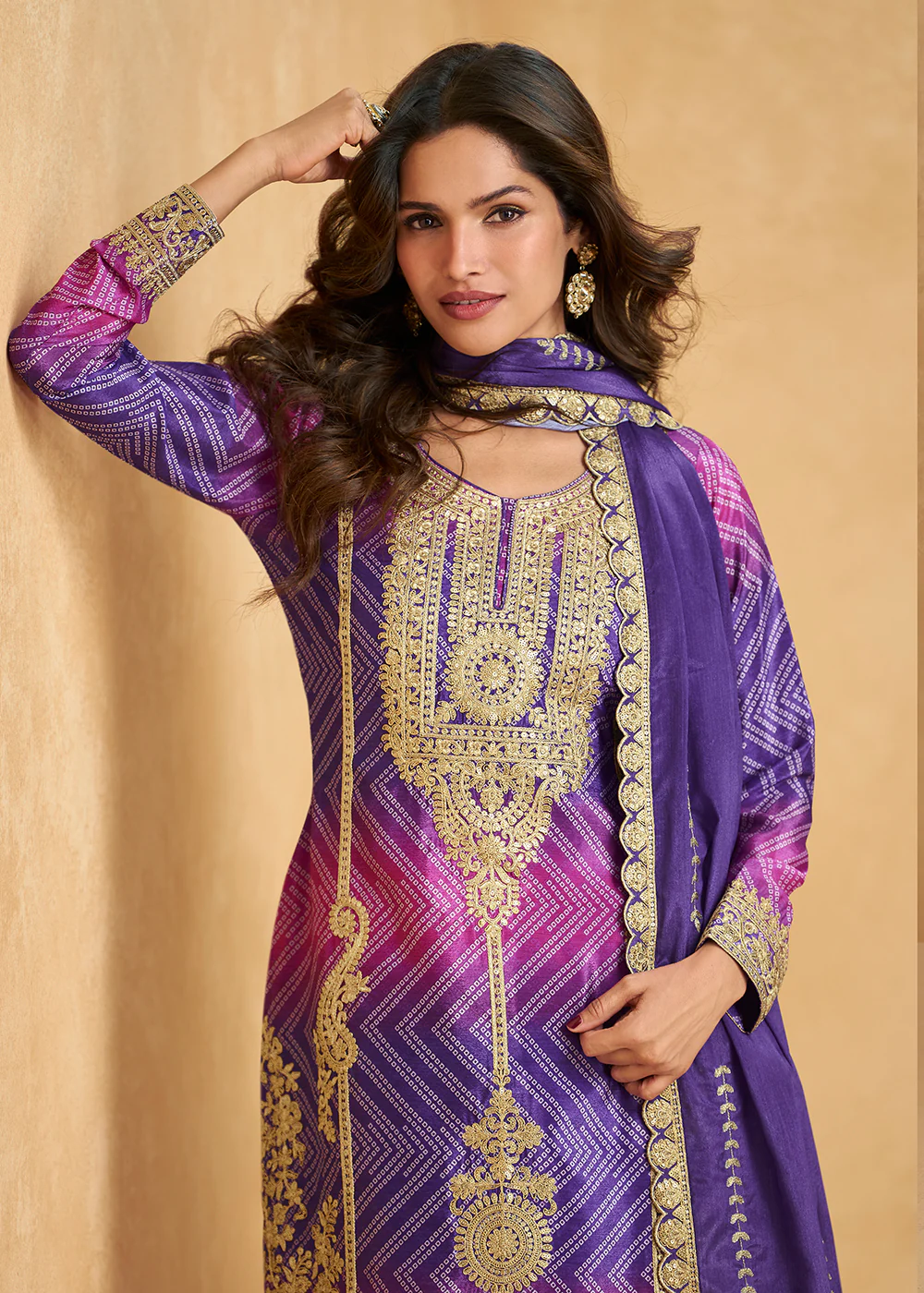 Premium Purple & Magenta Festive Style Palazzo Suit - Image 2