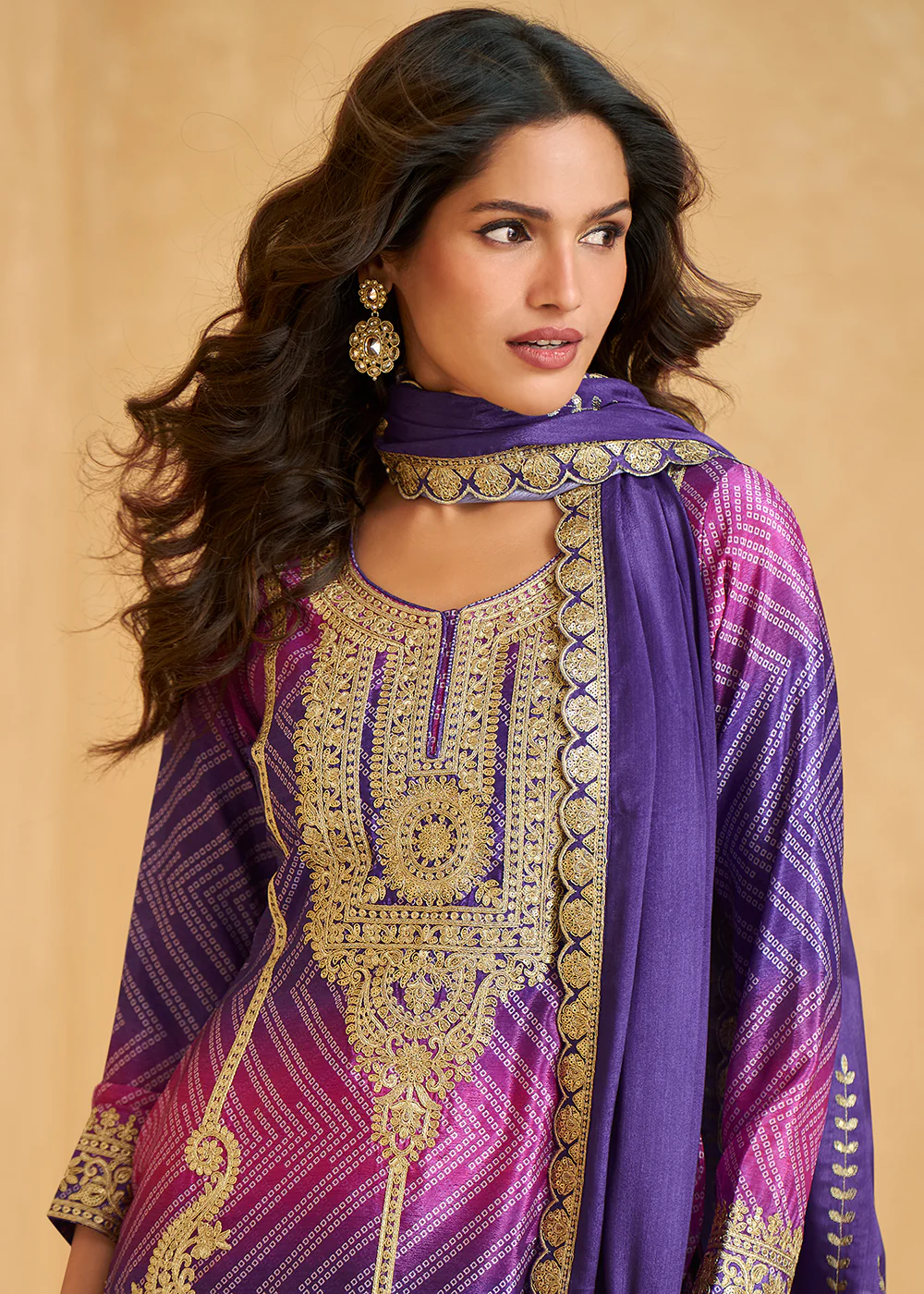 Premium Purple & Magenta Festive Style Palazzo Suit - Image 4