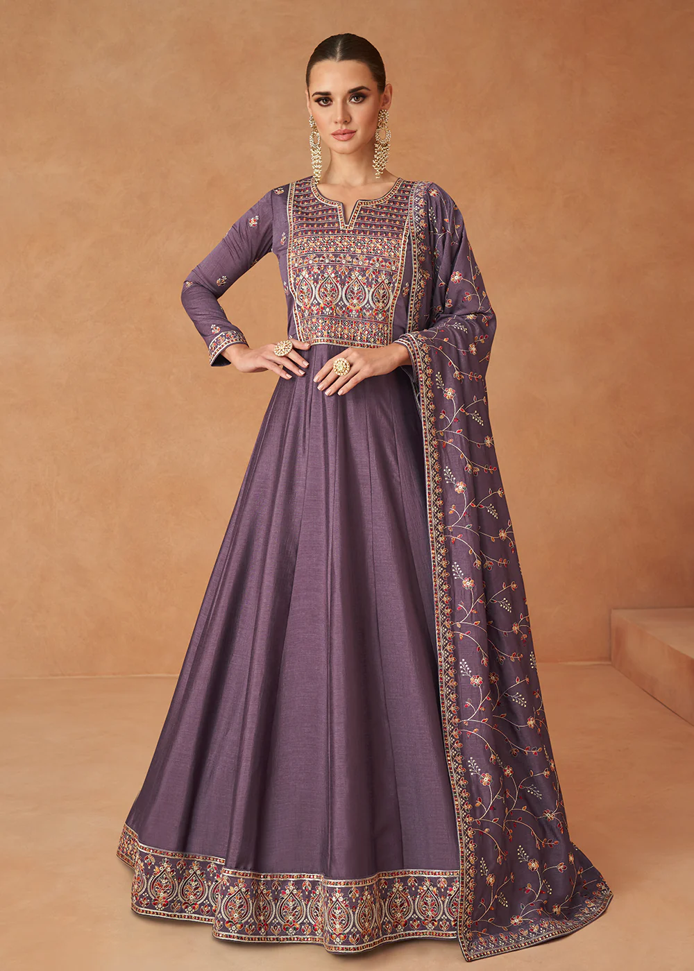 Premium Purple Sequins & Thread Designer Anarkali Suit