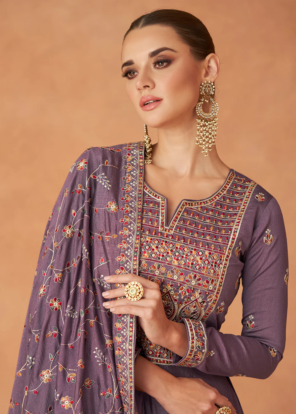 Premium Purple Sequins & Thread Designer Anarkali Suit - Image 2