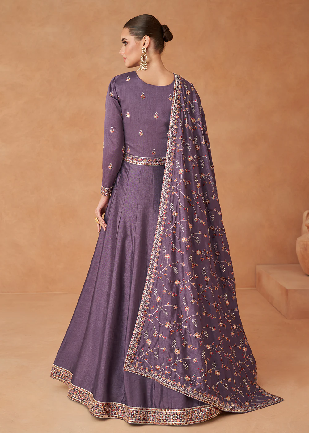 Premium Purple Sequins & Thread Designer Anarkali Suit - Image 3