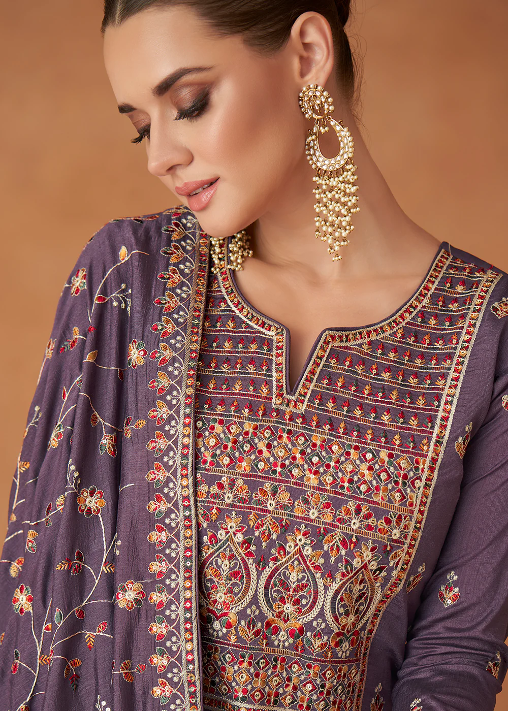 Premium Purple Sequins & Thread Designer Anarkali Suit - Image 4