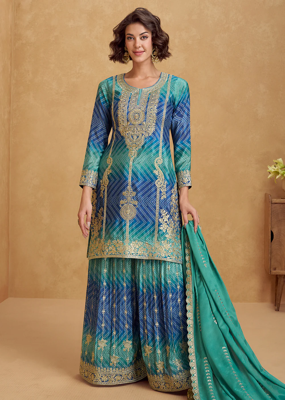 Premium Rama & Blue Festive Style Palazzo Suit