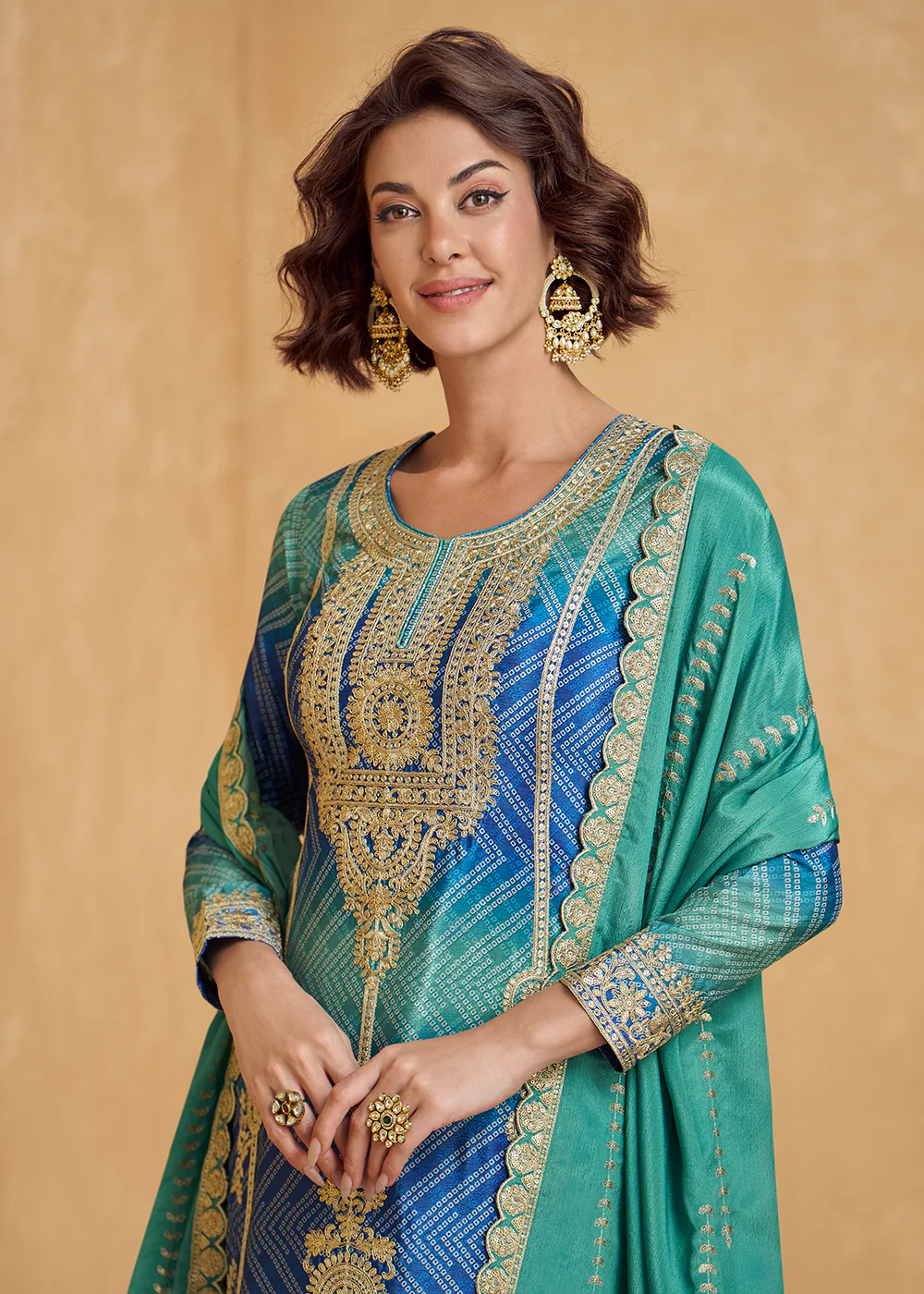 Premium Rama & Blue Festive Style Palazzo Suit - Image 2