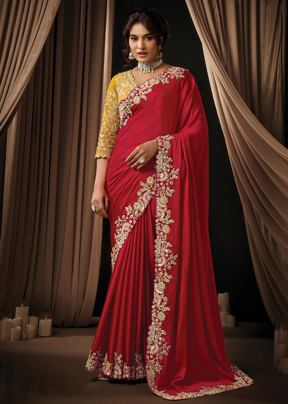 Premium Red Embroidered Heavy Designer Wear Saree