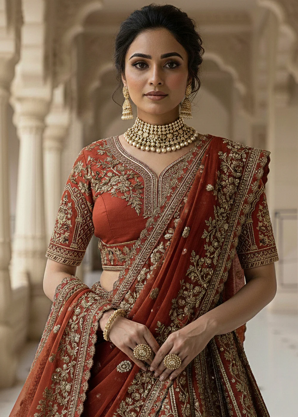 Premium Silk Designer Orange Bridal Lehenga Choli - Image 2