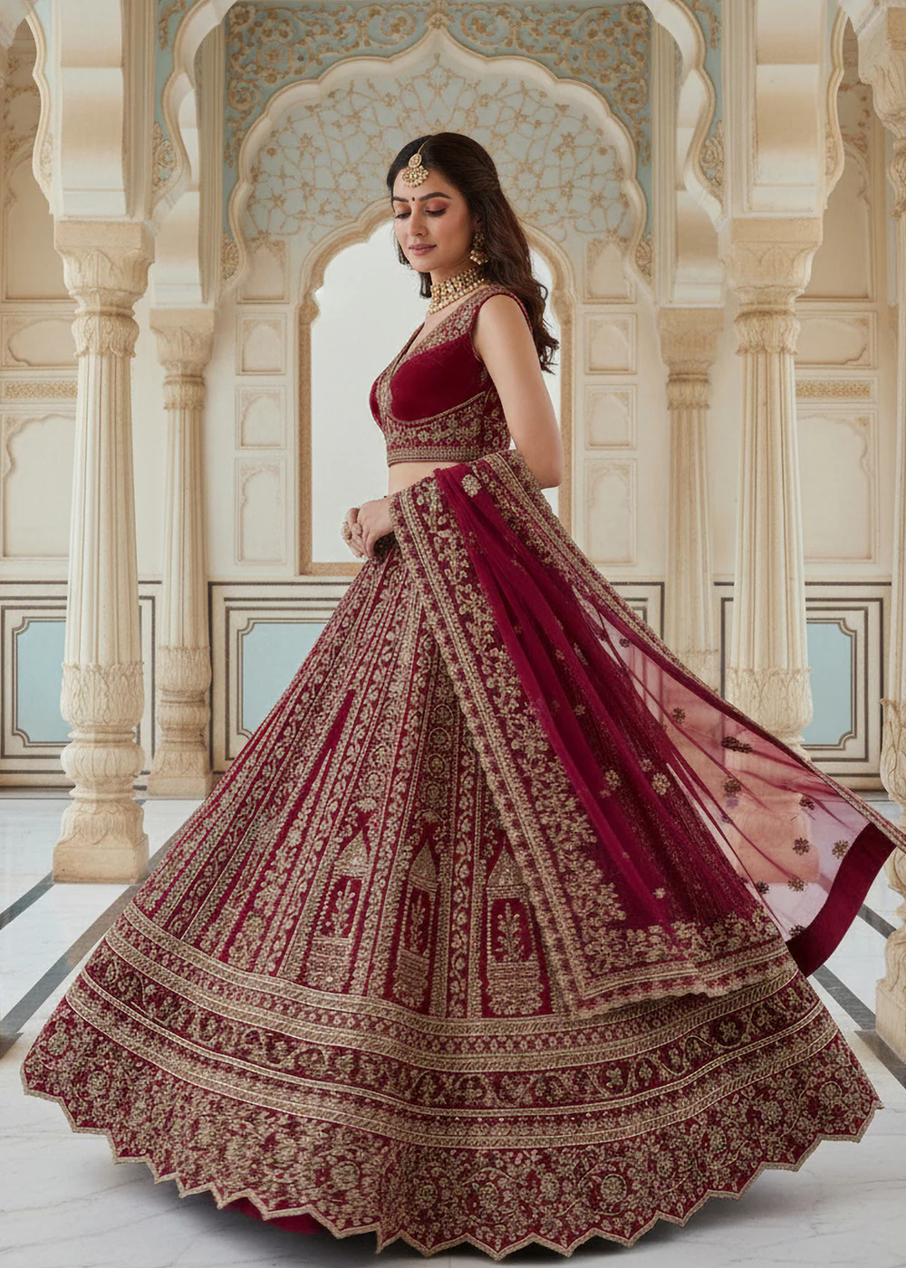 Premium Silk Designer Pink Bridal Lehenga Choli - Image 4