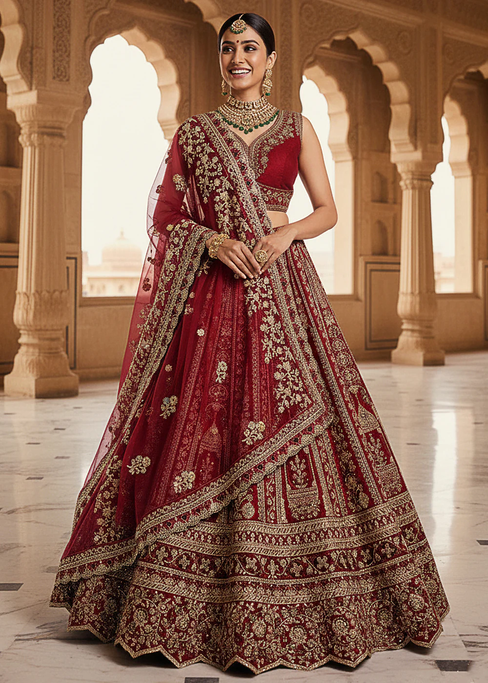 Premium Silk Designer Red Bridal Lehenga Choli - Image 5