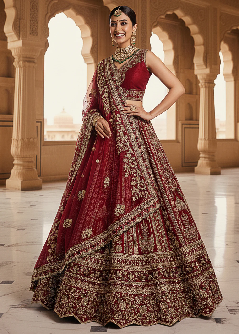 Premium Silk Designer Red Bridal Lehenga Choli - Image 6