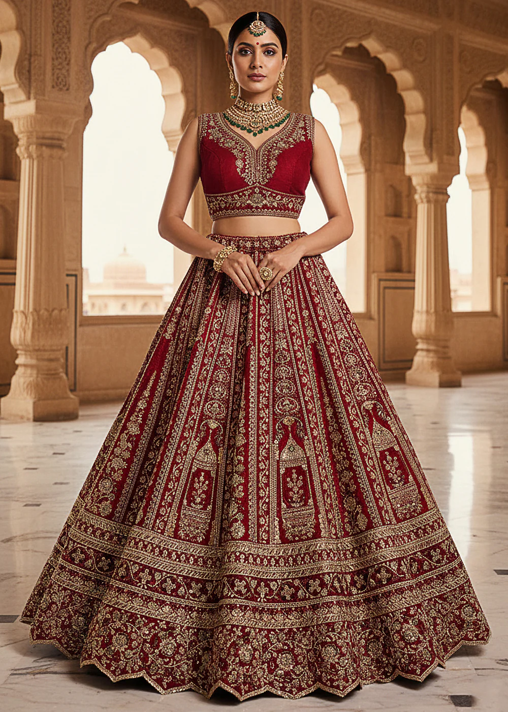 Premium Silk Designer Red Bridal Lehenga Choli - Image 7