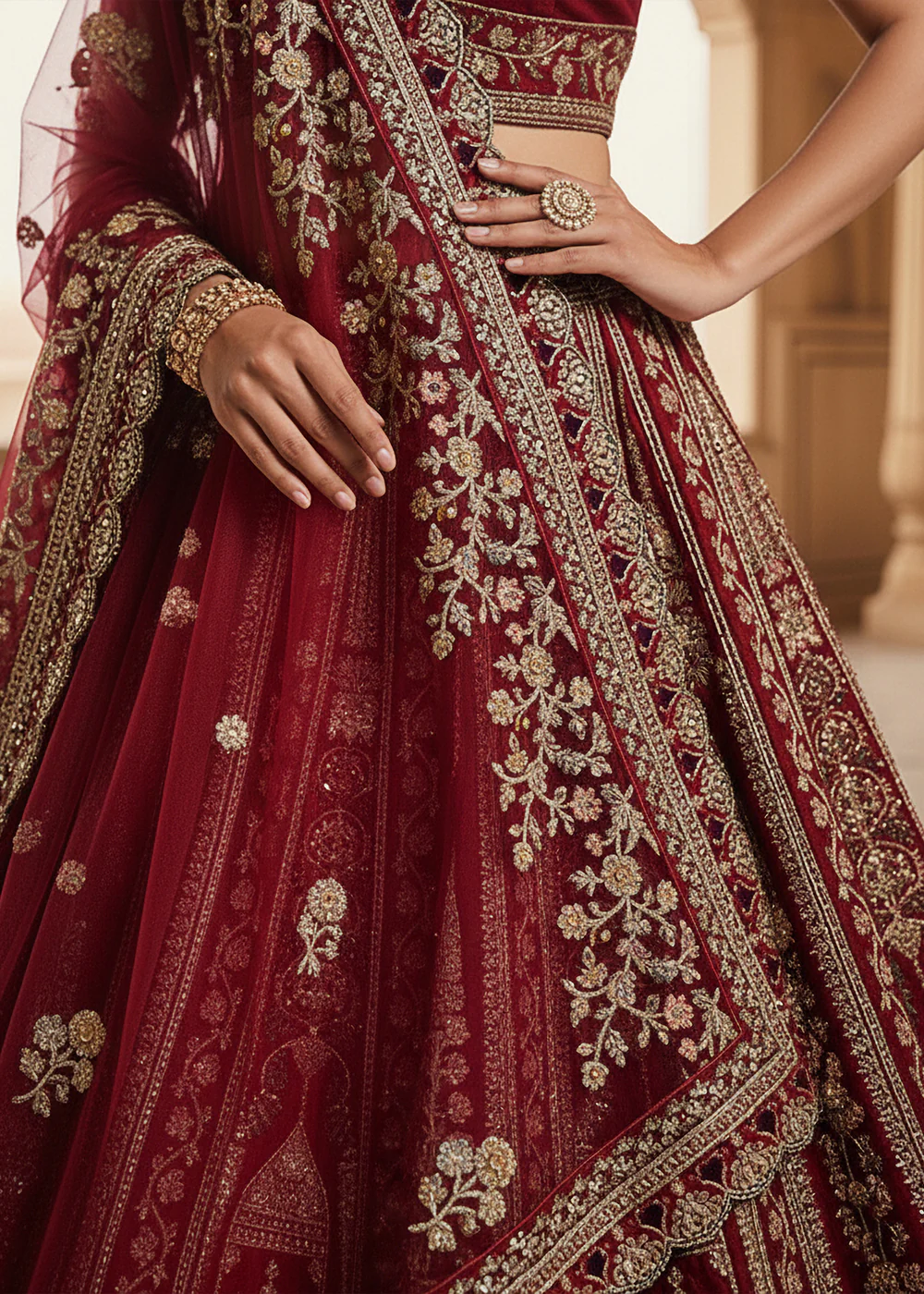 Premium Silk Designer Red Bridal Lehenga Choli - Image 8